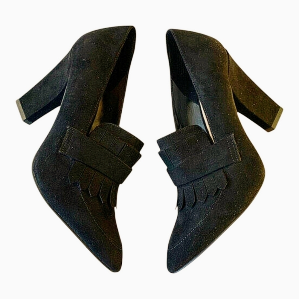 Nine West Faux Suede Birchwood Fringed Tuxedo Pumps